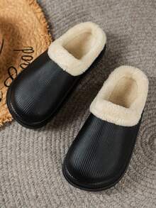 女童时尚软底圆头平底拖鞋，复古时尚室内日常居家保暖冬季家居拖鞋 - 黑色 - 查看 5