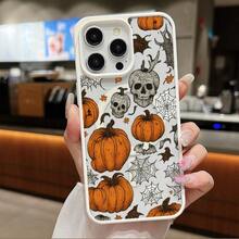 High-Quality Macaron Acrylic Magnetic Phone Case,Spooky Pumpkin & Skull Artwork Cell Phone Shell Design Magnetic Charging Phonecase Handy Case, Handy Cover For  11 12 13 14 15 16 17 17 Air 17 Pro 17 Pro Max Shock Resistant Protective Case - Negro - Ver 5