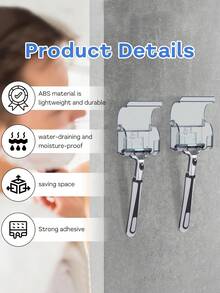 2pcs Shower Wall Mounted Razor Holder - Self-Adhesive Waterproof Hooks, Bathroom Razor Storage Hanging Rack, Manual Razor Holder With Dust Cover, Suitable For Storing Razor, Loofah, Towel And Toothbrush, For Home, Bathroom, School, Dorm And Restroom, Bathroom Accessories, Travel Essential