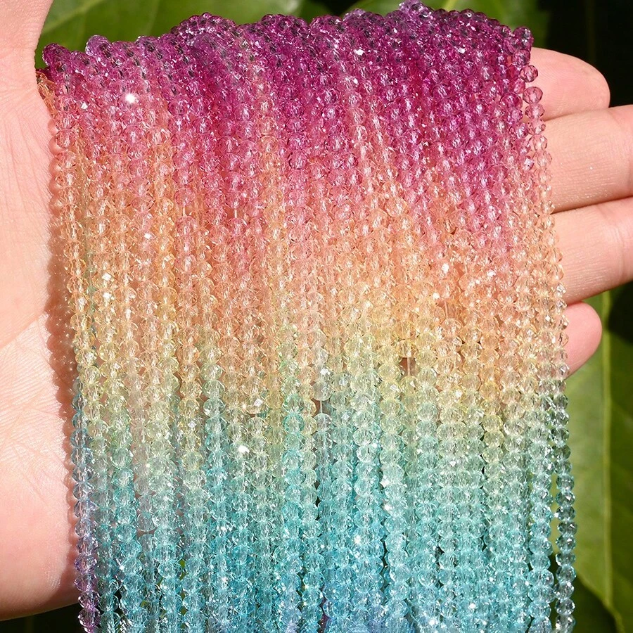 1條裝 4/6/8/10mm 彩色漸層石英水晶玻璃珠 圓盤形刻面隔珠，適用珠寶手工 DIY 時尚配件製作 - mixcolor - 查看 1