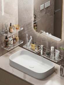 1pc Acrylic Faucet Organizer - Space-Saving Bathroom Sink Hanging Organizer | Wall-Mounted Soap & Toothbrush Holder With Drainage Hole | Waterproof & Rust-Proof - Perfect For Small Bathrooms, RVs And Dorms | Modern, Stylish Design - Keeps Countertop Tidy! - Multicolor - View 6