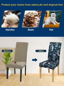 Bộ 1/4/6 tấm bọc ghế in hình trăng, đèn lồng, sao, phong cách hiện đại ngày lễ, bọc ghế co giãn toàn bộ, có thể tháo rời và giặt được. - Nhiều màu - Xem 6