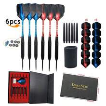 母亲节礼物：12支飞镖豪华礼盒装，含24个镖翼，铁质镖尖搭配铝合金镖杆，骷髅头镖翼，适合室内俱乐部娱乐、体育比赛和休闲户外游戏 - 彩色 - 查看 14