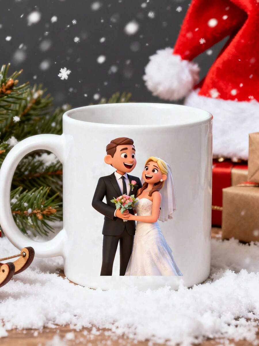 定制2D人物马克杯。先生和太太马克杯，定制先生太太咖啡杯，新郎新娘，送给他的个性化礼物，送给她的礼物，圣诞礼物，圣诞装饰，情人节礼物，新年礼物。 - 彩色 - 查看 1