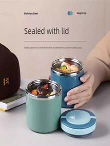 1pc Stainless Steel Insulated Food Container With Handle, Soup Mug, Breakfast Cup, Stainless Steel Bento Box With Handle, Leak-Proof Lunch Box, Portable Insulated Food Canister, Student Lunch Box, Reusable Adult Insulated Lunch Box, Wide Mouth Leak-Proof, Keeps Food Warm/Cold, Capacity 650~1000ml, Suitable For Soups, Lunches And More - Multicolor - View 4