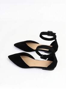 Elegant Women's Spring Ankle Strap Ballet Flats, Pointed Toe Buckle Decor, Suitable For Office Commute And Daily Wear - Black - View 5
