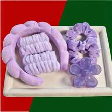 Bandas de pelo de lana de coral para mujer, bandas de pelo absorbentes impermeables para mujer NGAU - morado-6 piezas - Ver 13