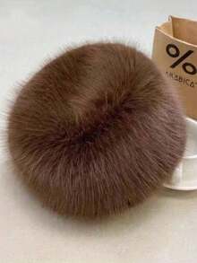 1pc Women's Furry Knit Hat, Autumn/Winter Warm Trapper Hat, Faux Fur Lined Thick Bucket Hat - Brown - View 9