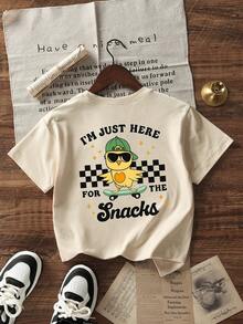 1pc Toddler Boys' Creative Cartoon Graphic Letter Slogan Print Basic Crew Neck Short Sleeve T-Shirt, Casual & Fashionable Baby Boy Clothing - Apricot - View 3