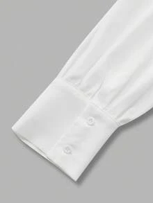 大码女式长袖衬衫领白色通勤装，优雅约会装，休闲装，派对装，宽松腰带中长连衣裙，裙摆飘逸 - 白色 - 查看 5