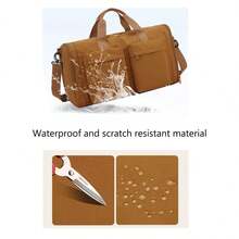 Foldable Travel Duffel Bag, Lightweight Luggage Bag With Shoes Compartment, Waterproof Multi-Partition Bag,Weekender Overnight Bag For Men & Women,Multi-Pockets Solid Color Baggage Bag,Dry Wet Separation Bag - 棕色 - 查看 6