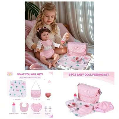 - Juego de 8 bolsas de paales para muecas de 17 a 22 pulgadas, accesorios de alimentacin para muecas de beb con bibern de leche desaparecida y tenedor para juguetes de juego de