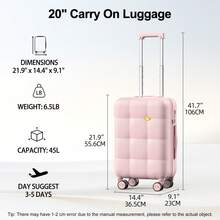 MGOB Carry On Luggage 22x14x9 Airline Approved, 20 Inch PC Hardside Carry On Luggage With Spinner Wheels TSA Lock For Women Men (Pink) - 粉色 - 查看 2