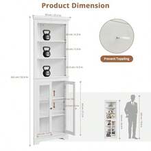Gabinete de esquina moderno de 165 cm de alto para baño con puertas de vidrio y estantes ajustables, vitrina de 5 niveles, ahorra espacio en la cocina, sala de estar y estudio. - Blanco - Ver 5