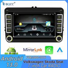 [BQCC] 安卓13.0车载收音机GPS导航一体机，7英寸TFT触摸屏，支持MP5播放，带CarPlay、蓝牙、USB和FM收音机功能，适用于帕萨特、Polo、高尔夫、西雅特等车型