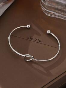 1pc Minimalist Knotted Heart Shaped Adjustable Bangle Bracelet, Versatile European Style Silver-Tone Gift For Women Everyday & Holidays - Silver - View 3