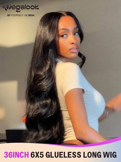 MEGALOOK 36 Inch 100% Human Hair 6x5 Lace Long Body Wave Wigs Transparent Lace Closure Wig Extra Long Length Wig Human Hair For Women Pre Cut Lace & Pre Plucked Natural Hairline Glueless Wigs Natural Black Color Wig - No Glue Needed Natural Looking Daily Use Office Ready Corpse Bride Halloween Vibes Party Style Y2K Baddie Vacation Outfits Outdoor Cosplay Campus School Holiday Christmas Part Wedding Festival Ready For Women