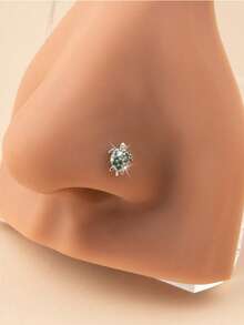 1件套海龟L型鼻钉鼻环，镶嵌闪亮立方氧化锆，动物主题不锈钢鼻部穿刺饰品，女士海滩度假身体饰品，礼物 - 綠色 - 查看 6