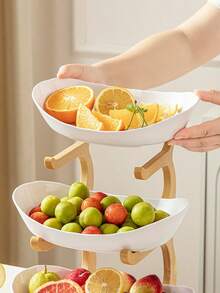 Zestaw plastikowych misek na owoce 2/3 poziomy, odpowiedni do kuchni i jadalni - taca wielowarstwowa, taca do przechowywania owoców i przekąsek, stojak z bambusa i drewna, taca na przekąski, taca na słodycze, kosz na owoce, może pomieścić owoce, przekąski i desery