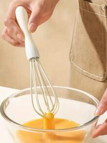Handheld Silicone Whisk, Kitchen Tool, Soft Handle Stainless Steel Wire, Non-Scratch Cookware, Mixer, Egg Beater, Butter & Flour Whisk, White