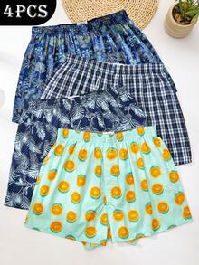 4 buah Celana Pria Katun Motif Kotak-kotak Klasik Modis Nyaman - MultiWarna - View 1