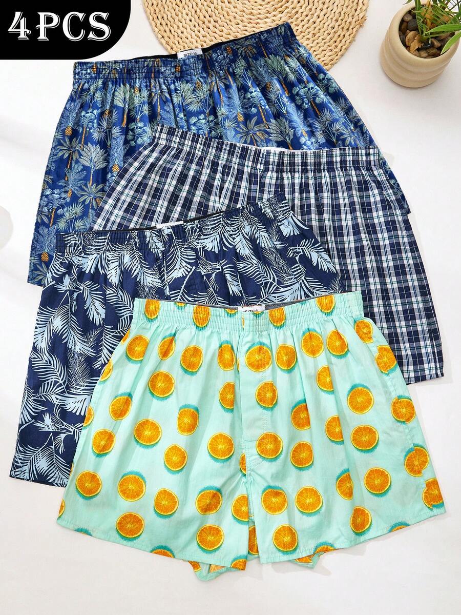 4 buah Celana Pria Katun Motif Kotak-kotak Klasik Modis Nyaman - MultiWarna - View 1