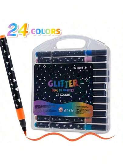 12/24/36 Colores Bolígrafos de Marcador con Brillo, Papelería, Marcadores de Punta Suave con Brillo, Bolígrafos de Dibujo de Punta Fina de Color Único/Múltiple, Juego de Pintura Artística Profesional, Bolígrafos de Alta Calidad Multicolor, Regalo Elegante para Proyectos Creativos