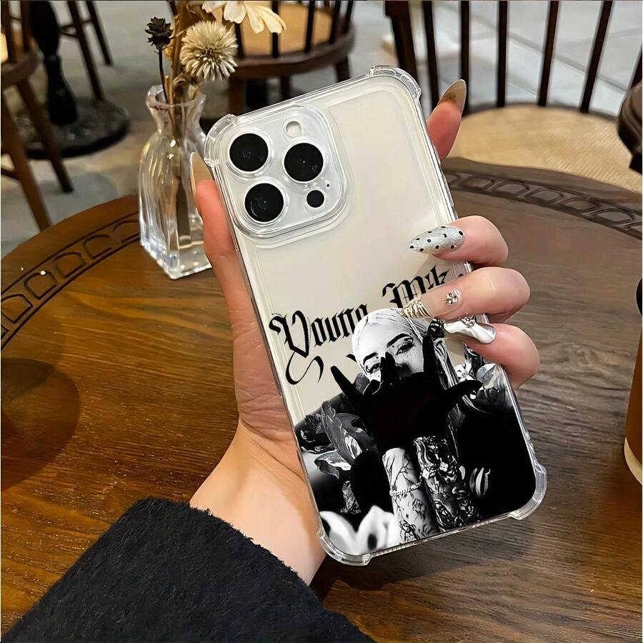 Funda de Teléfono Fashion Singer Youngs Mikos Compatible con 17 16e 16 15 14 13 12 11 Pro X XR XSMAX 8 Plus Anticaída Transparente con Cubierta Trasera Suave17 17promax - transparente - Ver 1