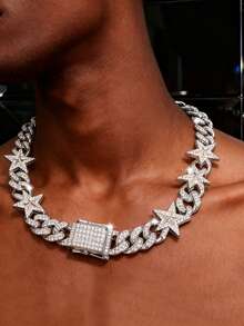 kuuioe 1件炫彩嘻哈水钻项链 女士链条手链 男女通用 时尚前卫珠宝 适合说唱歌手