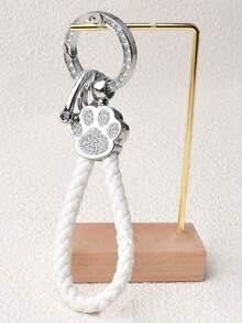 1个镶钻猫爪编织钥匙扣，金属钥匙链配件，包包挂饰吊坠 - 彩色 - 查看 3