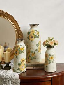 1 pièce Mini vase en céramique fait main vintage tournesol, porte-fleurs floral doré à glaçure craquelée, décoration de maison bohème rustique de style ferme pour salon, chambre, balcon, table, fleurs fraîches/sèches, cadeau pour les fêtes & l'Aïd - Jaune citron - Voir 3