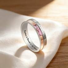 1pc Custom Engraved Stainless Steel Ring, Personalized Name Date Couple Band, Minimalist Silver Ring, Matching Wedding Anniversary Gift For Him Her - Multicolor - View 4