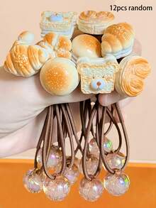 12pcs Soft & Cute Realistic Bread Scrunchies Set, Replica Of Popular Pastries Like Toast, Croissant, Filled Bread, Elastic & Hair-Friendly, Random Colors, Suitable For Braids, Ponytails, And Other Hairstyles, Playful & Adorable ,Hair Elastics ,Hair Rubber Bands ,Hair Rope ,Elastic Hair Tie Head Accessories Elastic Band - Multicolor - View 25