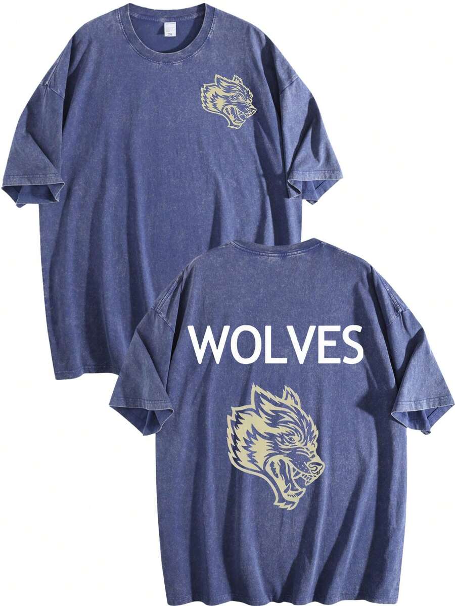 230g Vintage Washed Round Neck Short Sleeved Shirt, Tiger Head Double-Sided Print, Running T-Shirt, Street Short Sleeved Shirt, Vintage Gym Sportswear, Men's T-Shirt - Màu xanh 03 - Xem 1