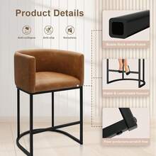 26" H Counter Height Bar Stools Set Of 3, Modern Barrel Counter Stools With Backrest And Arms, Linen Fabric Upholstered Accent Barstools For Kitchen Island,Support 450 LBS (Beige) - Walnut - 查看 4