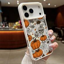 High-Quality Macaron Acrylic Magnetic Phone Case,Spooky Pumpkin & Skull Artwork Cell Phone Shell Design Magnetic Charging Phonecase Handy Case, Handy Cover For  11 12 13 14 15 16 17 17 Air 17 Pro 17 Pro Max Shock Resistant Protective Case - Negro - Ver 4
