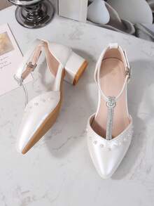 2026 New Style Teenage Student Shoes, Pearl Princess High Heels, All Season - White - View 2