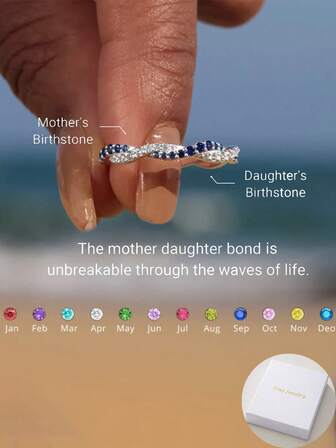 A Personalized Custom Wave Birthstone Ring, This Charming Dual Birthstone Wave Ring Celebrates The Special Bond Between You And Your Daughter. Two Sparkling Birthstones Dance Together In An Elegant Wave Design, Symbolizing The Beautiful Connection Between You. Very Suitable For Mothers Who Want To Keep Their Daughter's Birthstone In Their Heart Or As A Meaningful Gift