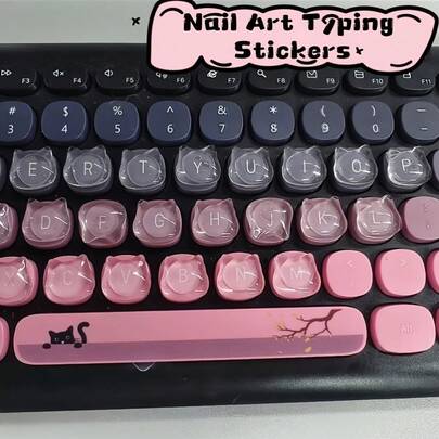 36/72pcs Computer Keyboard Key Caps, Suitable For Elevated Crystal Keycaps, Cute Minimalist Cat Head Design, Typing Assist, Transparent Pad To Prevent Nail Damage