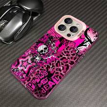 1pcs Punk Skull Leopard Print Phone Case Compatible With Apple Phone 17 15 11 12 14 13 16ProMax X 7plus 8plus Xs Max XS Antidrop Phone Case Silicone Vintage Funky Personality Cute Fashion Can Be Given To Friends You Can Give It To Yourself - 粉色 - 查看 4