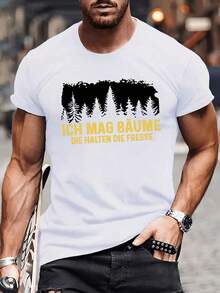 Forest Scenery Printed Men's Short Sleeve Round Neck-Shirt, Summer Cool Short Sleeve Men's-Shirt - White - View 4