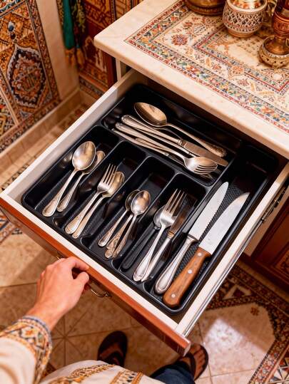 1pc Large Kitchen Spoon Organizer Rack, Cutlery Tray, Drawer Divider Flatware Silverware Storage Box, In-Cabinet Knife Fork Chopstick Holder, Flat Kitchen Utensil Organizer, Drawer Knife Fork Plate Separator
