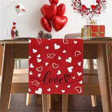 Camino de mesa romántico con diseño de letras y corazones para San Valentín, decoración para bodas, fiestas, hogar y cocina. - Rojo - Ver 3