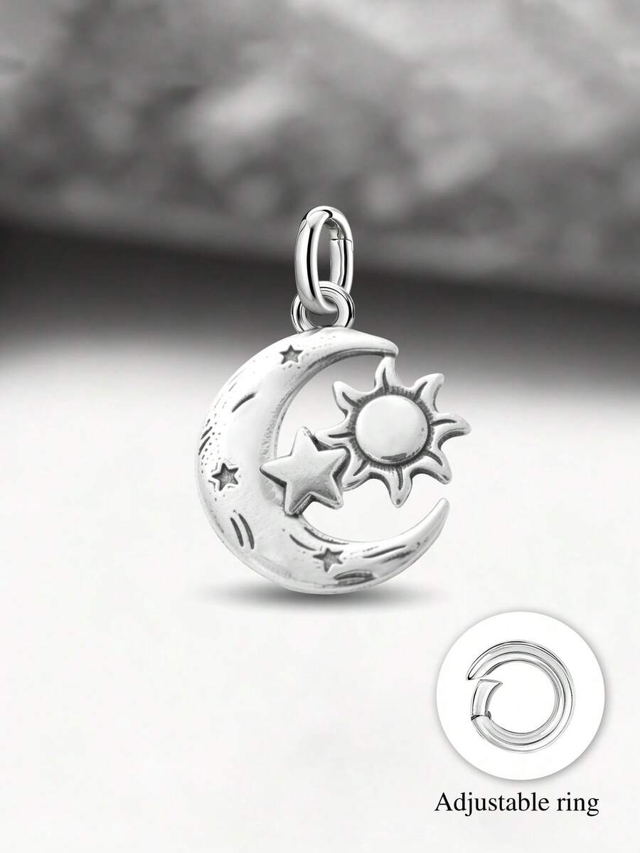 1pc Minimalist & Unique 925 Sterling Silver Star, Moon And Sun Pendant, DIY Jewelry, Elegant For Men And Women - Style 7 - View 1