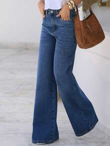 Women's Loose Straight Leg Jeans With Pockets, Casual Minimalist Washed Denim Pants, Suitable For Summer Wear And Essential For Halloween Spring Vacation - Blue - View 4
