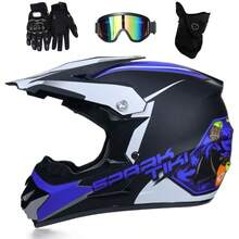 BMX HelmetJuventud Niños MTB Casco de Motocross Dot Certificado Integral Off Road Moto ATV Chocar Casco DH Cuesta Abajo Quad Dirt Bike Casco con Gafas Guantes Mascarilla - Azul - Ver 1