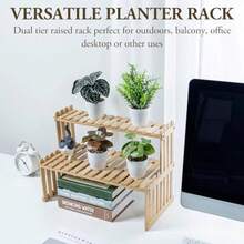 Plant Stands & TablesMyGift- Soporte para Plantas de Bambú Natural para Interior Estante Organizador de Escritorio de 2 Niveles Rack Decorativo con 2 Repisas Ranuradas para Macetas y Decoración - Bambú natural - Ver 2