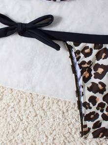 Bộ 2 món/Bộ trang phục đi biển cổ thắt nơ họa tiết da báo gợi cảm thanh lịch, mùa hè - Nhiều màu - Xem 7