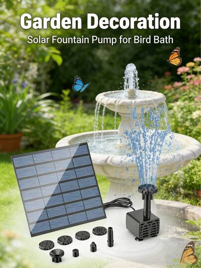 1.5W/1.8W Solar Fountain Water Pump, Suitable For Bird Bath, Upgraded Mini Solar Fountain With 6 Nozzles, Vertical Solar Panel Kit, For Garden, Pond, Pool And Outdoor Use, Gardening Decor Set