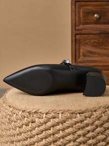 MonaNise Retro Mary Jane Pumps, Pointed Toe, Slip-On, Casual, Versatile, High-End, Coffee Color, Suitable For Vacation, Travel, Shopping, Outdoor - 黑色 - 查看 7